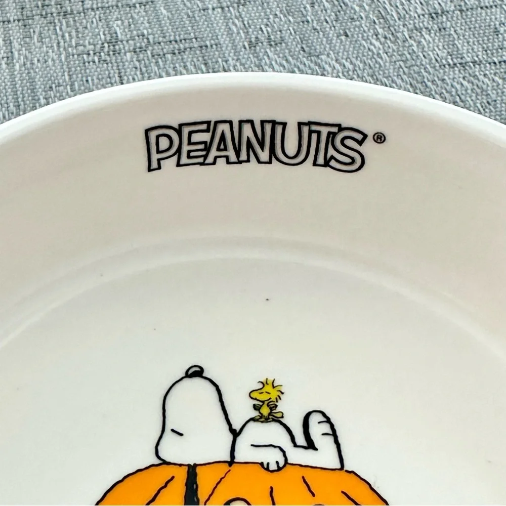 Peanuts + Rae Dunn Snoopy Jack O' Lantern NOM NOM Pet Food or Water Dish NEW!!